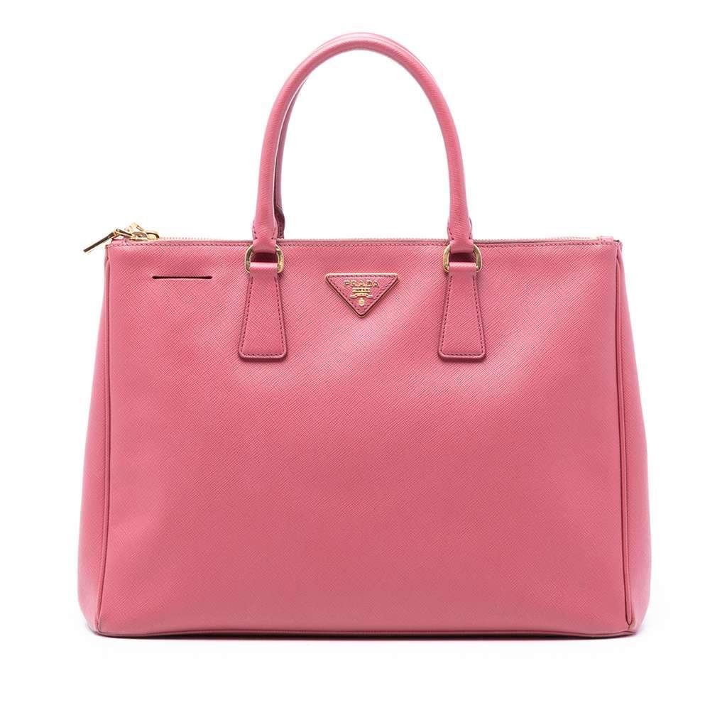 Prada Medium Saffiano Lux Galleria Double Zip Tote Pink Leather Good - Front View