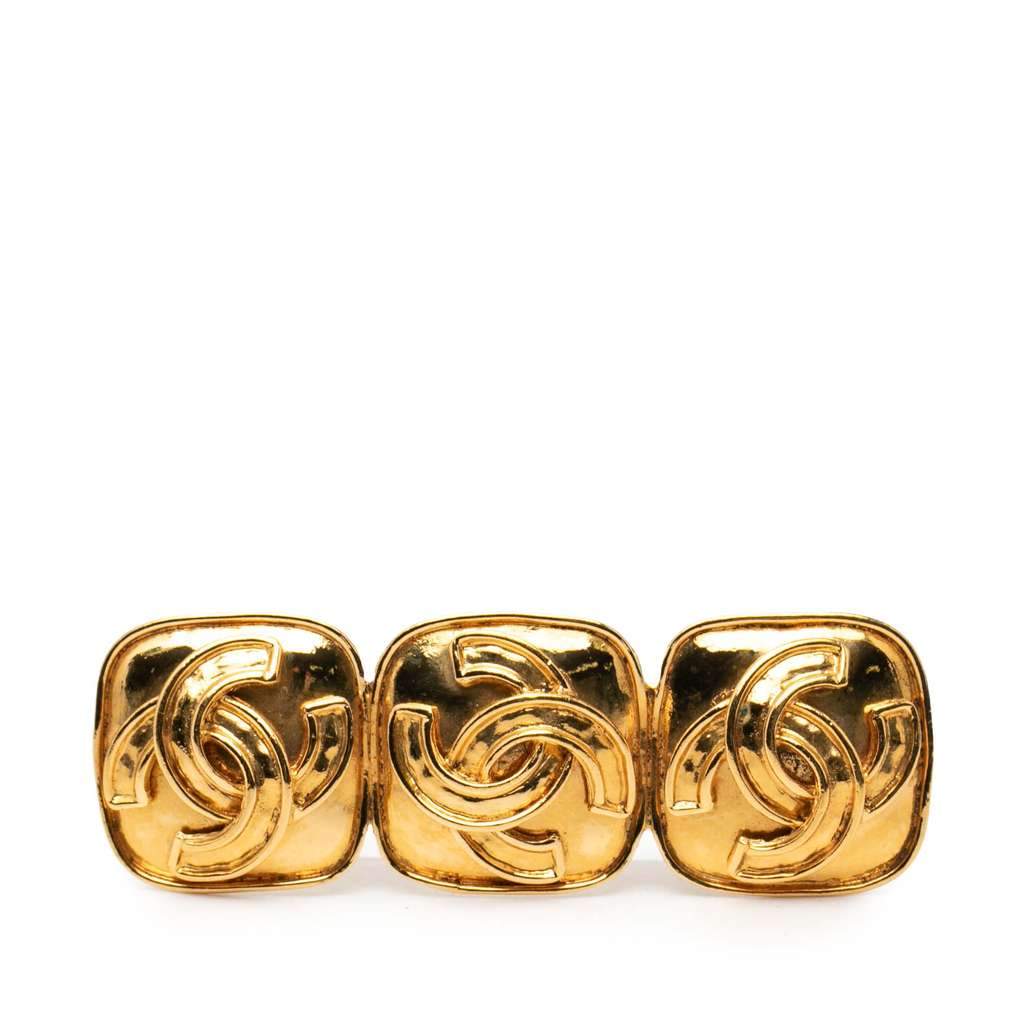 Chanel Triple CC Gold Plated Pin Brooch Gold Metal Very good - Front View