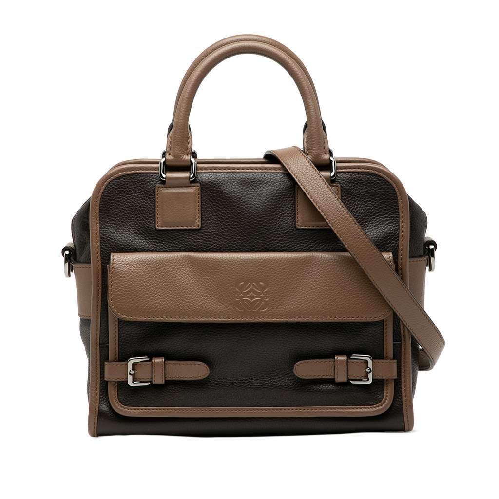 Loewe Bicolor Grained Calfskin Cruz Satchel Brown Leather Good - Front View