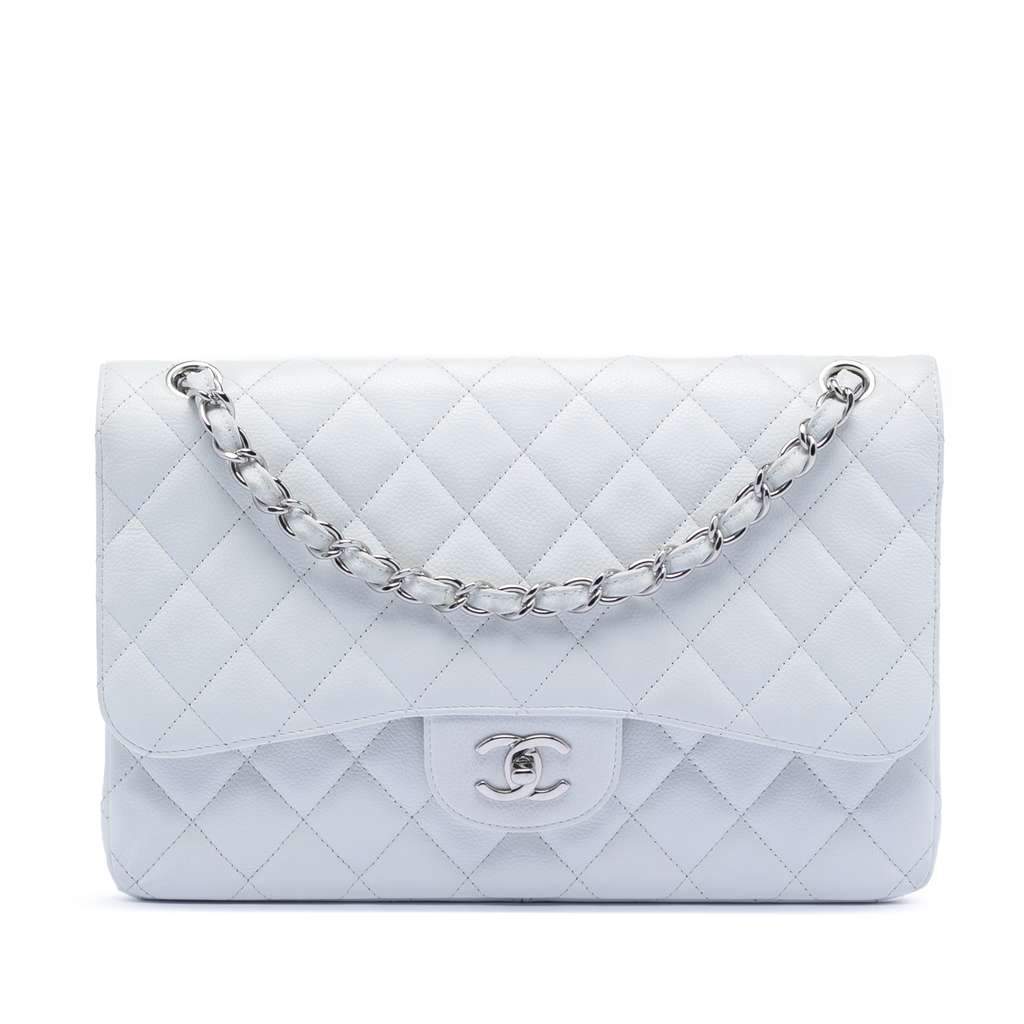 Chanel Jumbo Classic Caviar Double Flap White Leather Very good condition - Front View