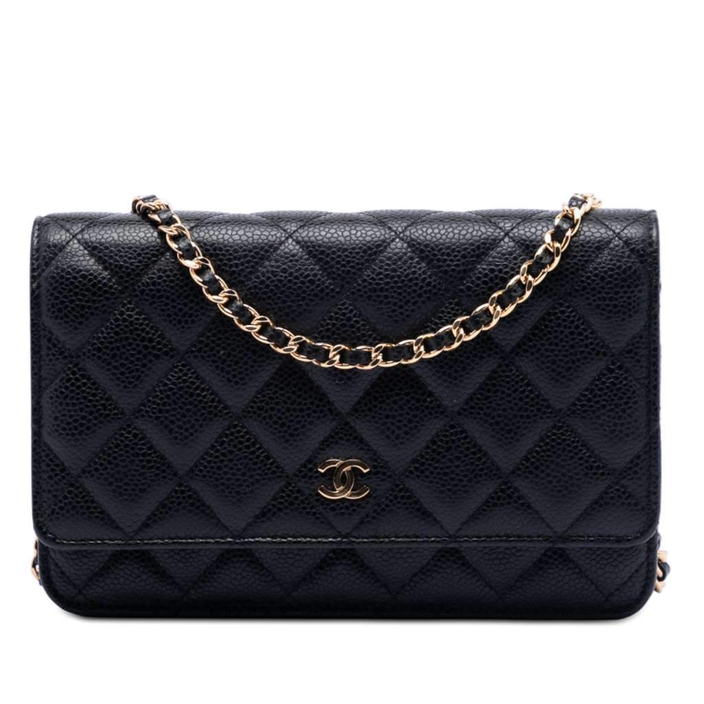 Chanel CC Quilted Caviar Wallet on Chain Black Leather Good - Front View