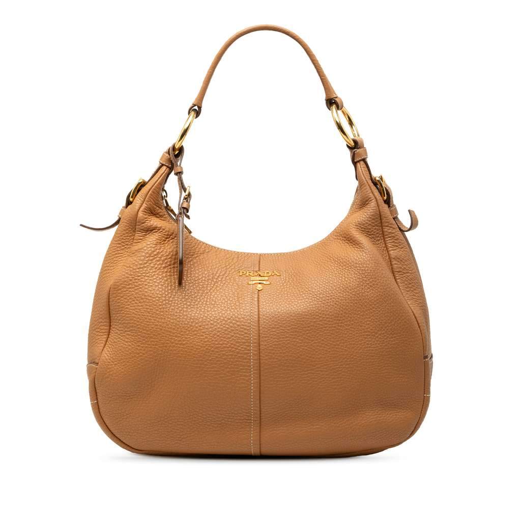 Prada Vitello Daino Shoulder Bag Brown Leather Very good - Front View