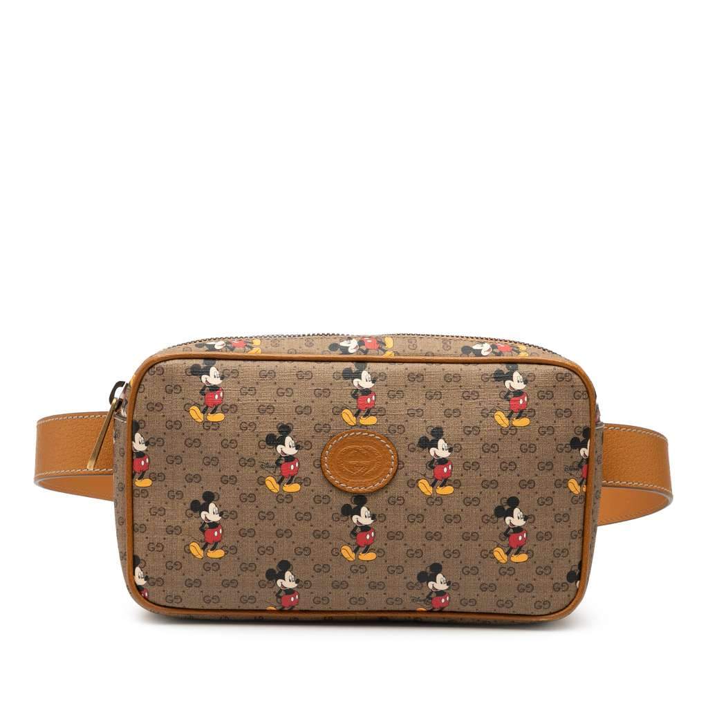 Gucci Disney Micro GG Supreme Mickey Mouse Belt Bag Brown Canvas Good - Front View