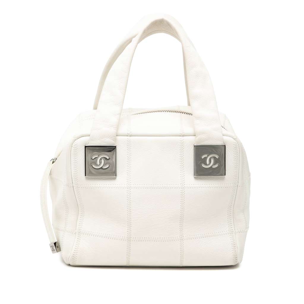 Chanel Mini Caviar Choco Bar Handbag White Leather Good - Front View