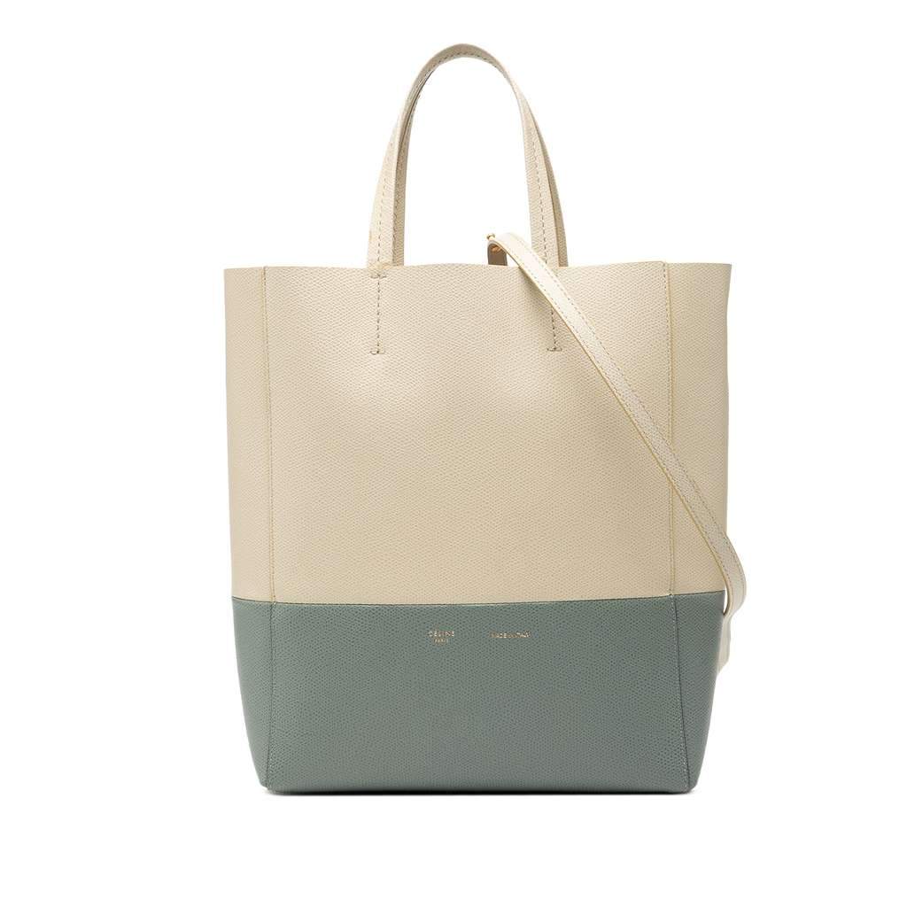 Celine Small Bicolor Grained Calfskin Vertical Cabas Tote Brown Leather Very good condition - Front View