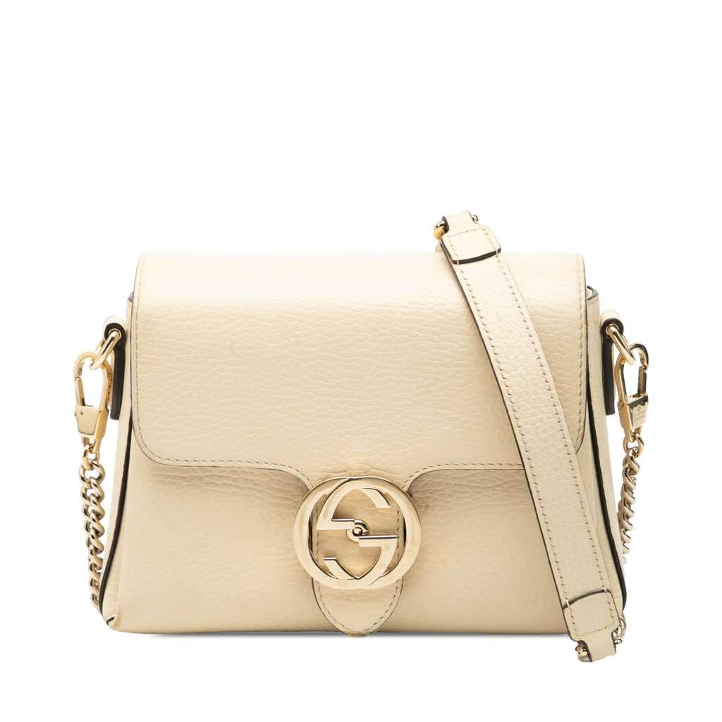 Gucci Small Dollar Calfskin Interlocking G Crossbody White Leather Very good - Front View
