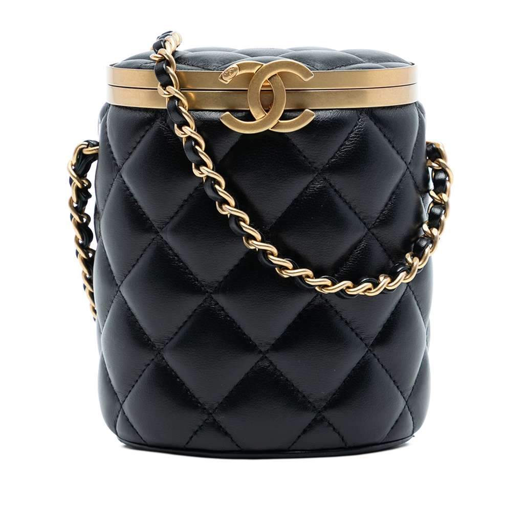 Chanel Mini Quilted Lambskin Crown Box Bag Black Leather Good - Front View