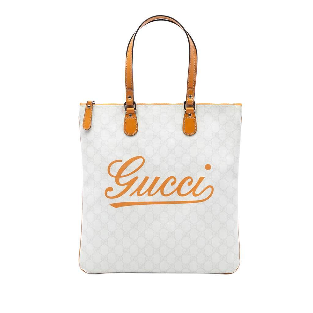 Gucci GG Supreme Heritage Logo Tote White Canvas Very good - Front View