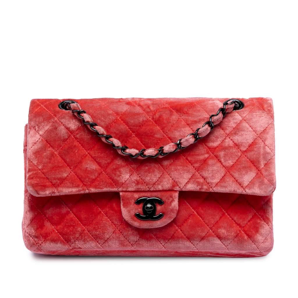 Chanel Medium Classic Velvet Double Flap Red Velvet Very good - Front View