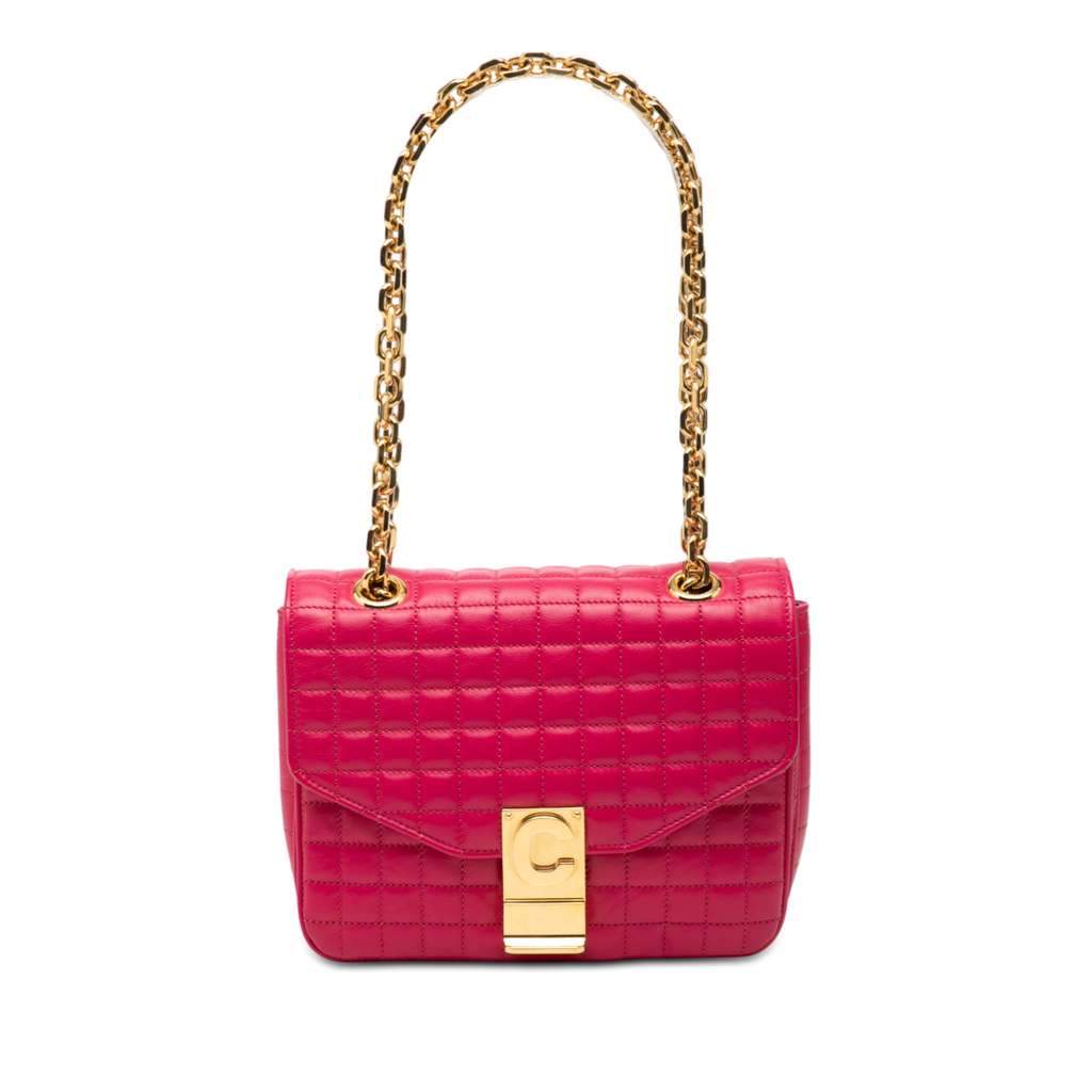Celine Small Quilted Calfskin C Bag Pink Leather Very good - Front View