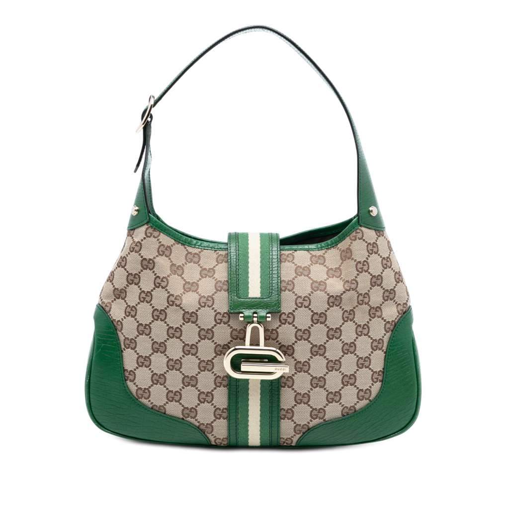 Gucci GG Canvas Web Junco Shoulder Bag Brown Canvas Good - Front View