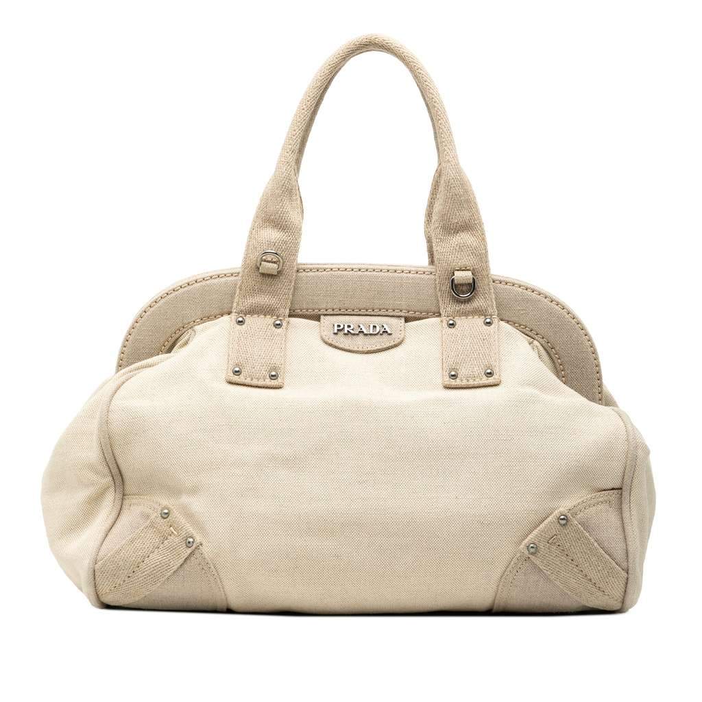 Prada Canvas Canapa Mistolino Frame Satchel White Canvas Very good - Front View