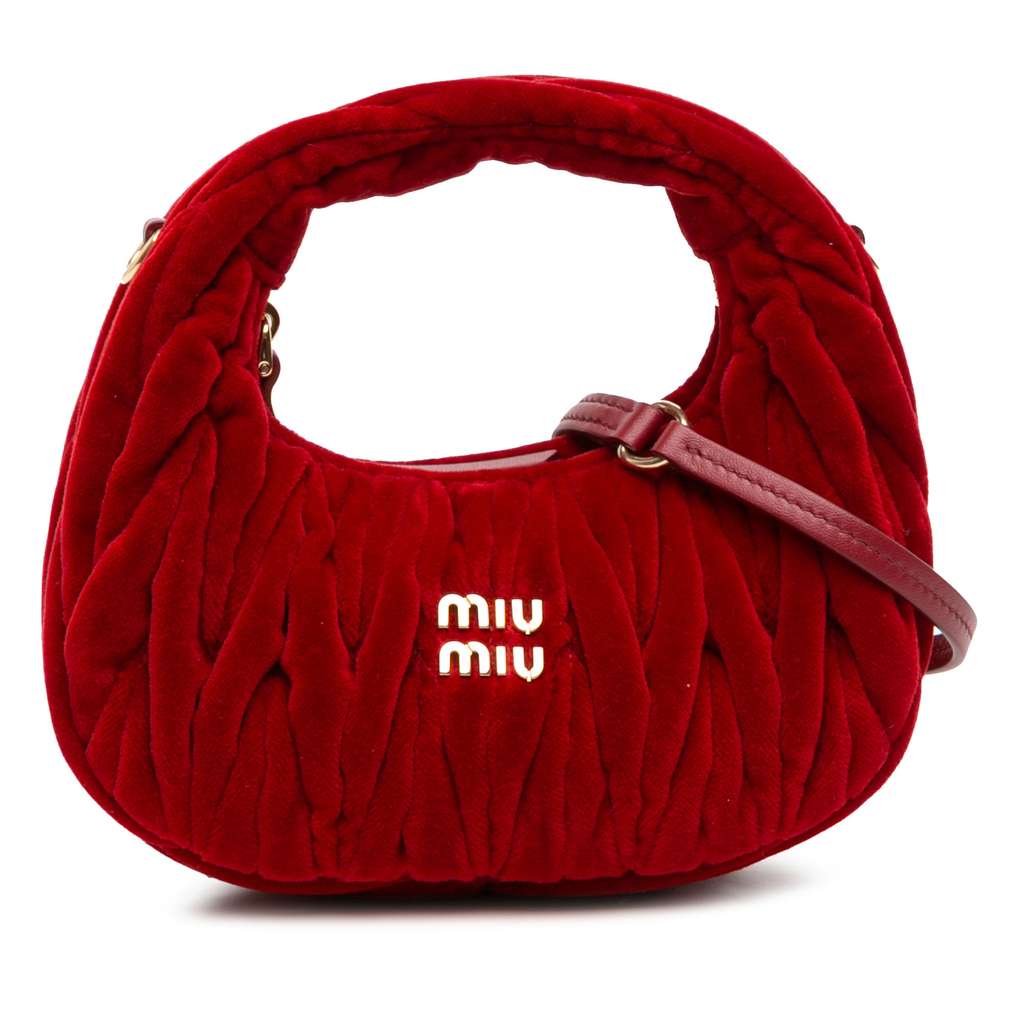 Miu Miu Mini Matelasse Velvet Wander Bag Red Velvet Very good - Front View