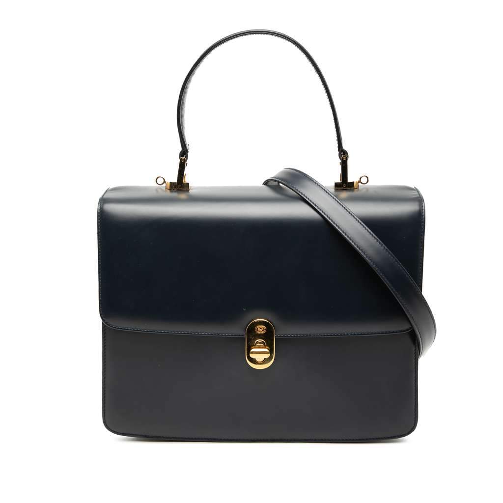 Gucci Calfskin Turnlock Sideline Handbag Blue Leather Very good - Front View