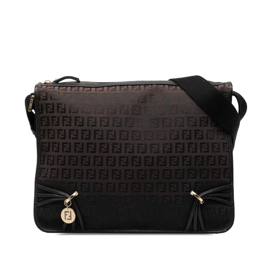 Fendi Zucchino Canvas F Charm Crossbody Brown Canvas Very good - Front View