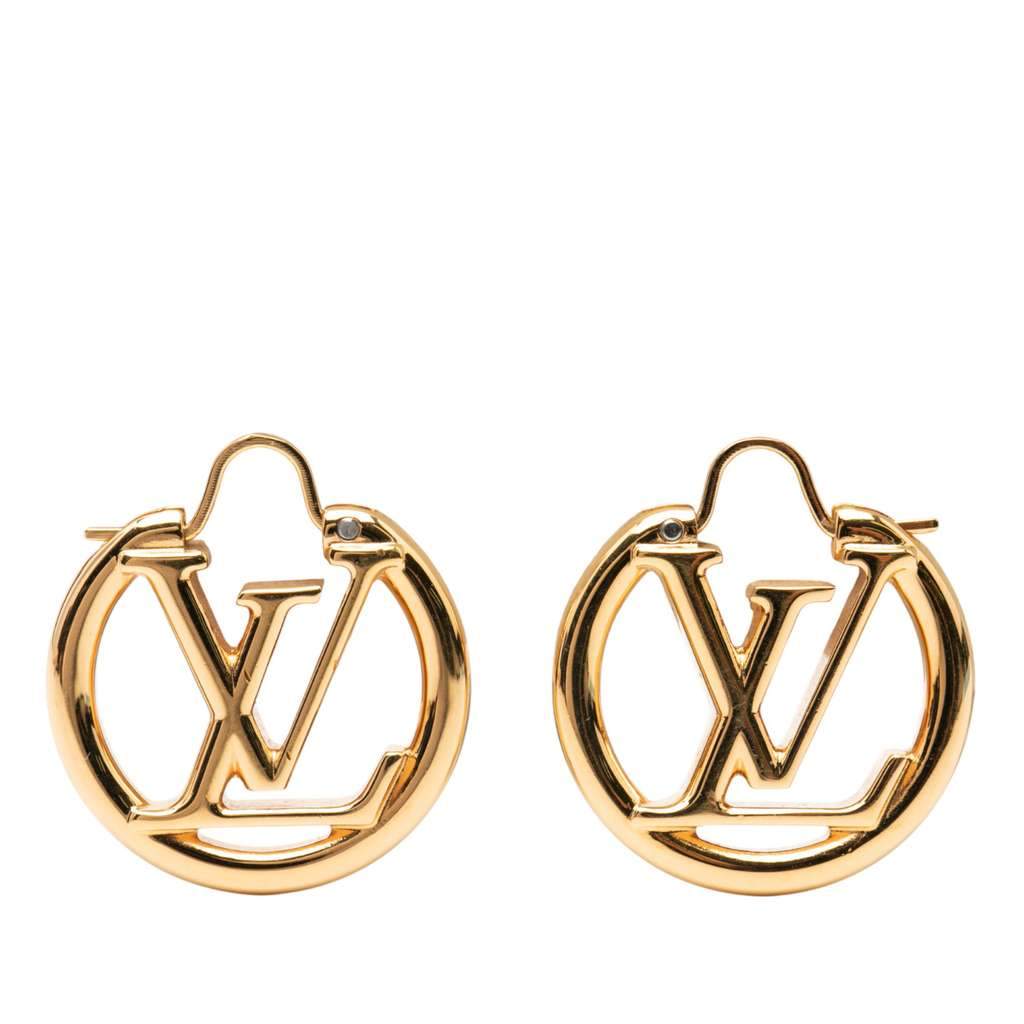 Louis Vuitton Gold Plated Louise Hoop Earrings PM Gold Metal Good condition - Front View