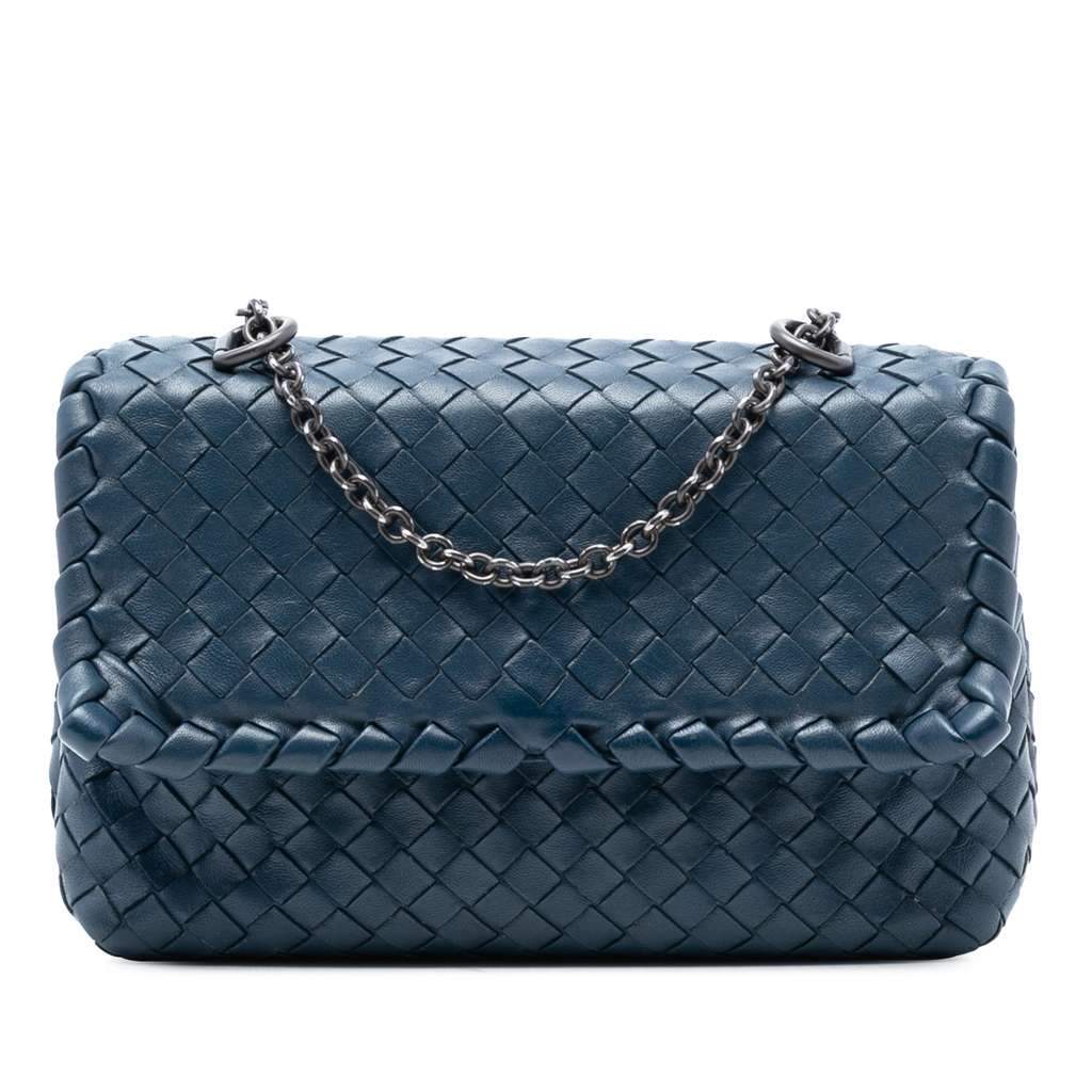 Bottega Veneta Baby Nappa Intrecciato Olimpia Crossbody Blue Leather Good - Front View