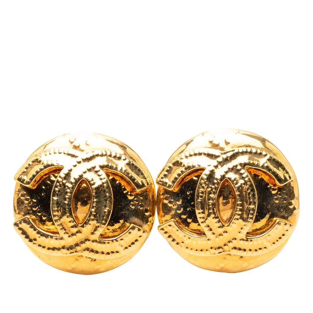Chanel Gold Plated CC Round Clip on Earrings Gold Metal Very good - Front View