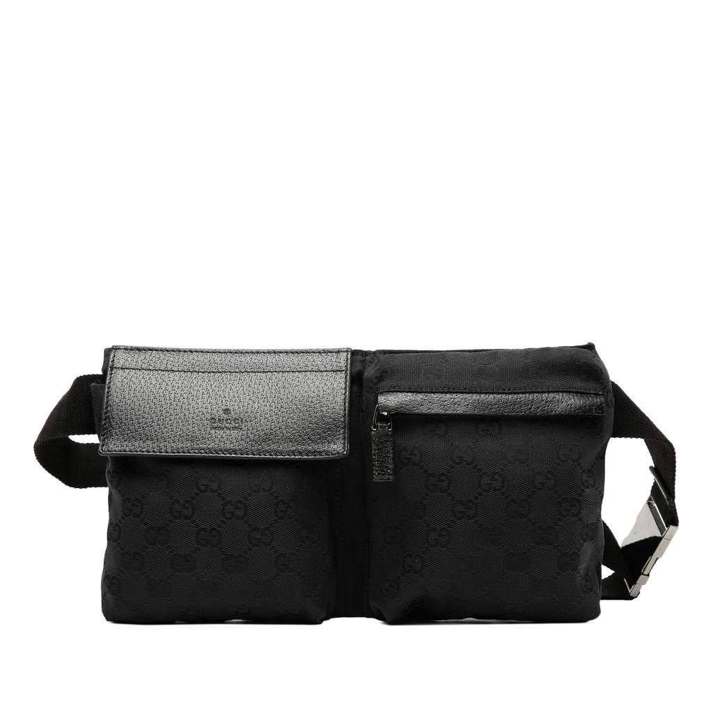 Gucci GG Canvas Double Pocket Belt Bag Black Canvas Good condition - Front View