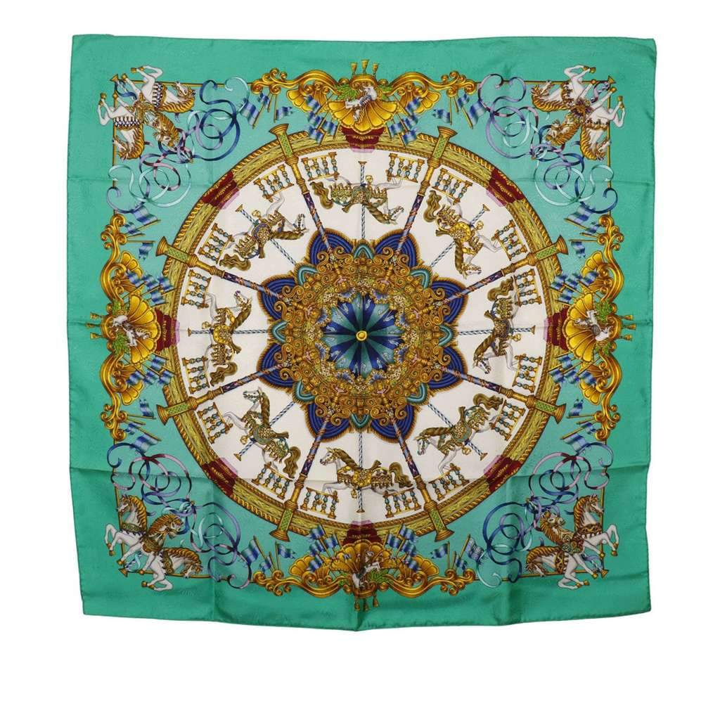 Hermès Luna Park Silk Scarf 90 Green Silk Very good condition - Front View