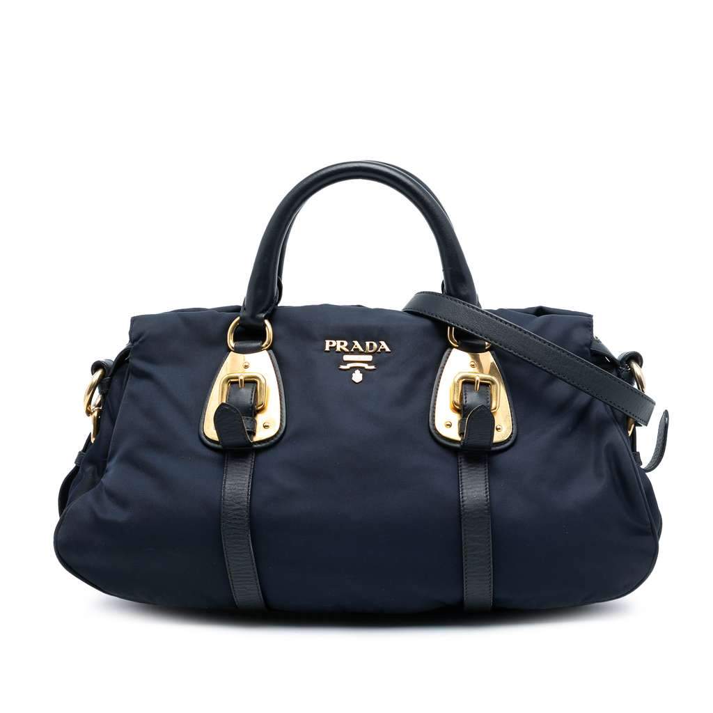 Prada Soft Calf Trimmed Tessuto Satchel Blue Good condition - Front View
