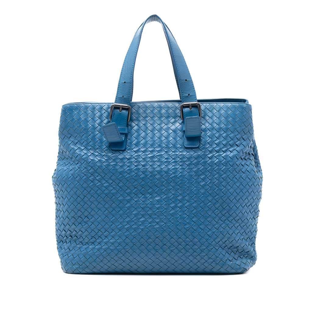 Bottega Veneta Nappa Intrecciato Belted Tote Blue Leather Very good - Front View