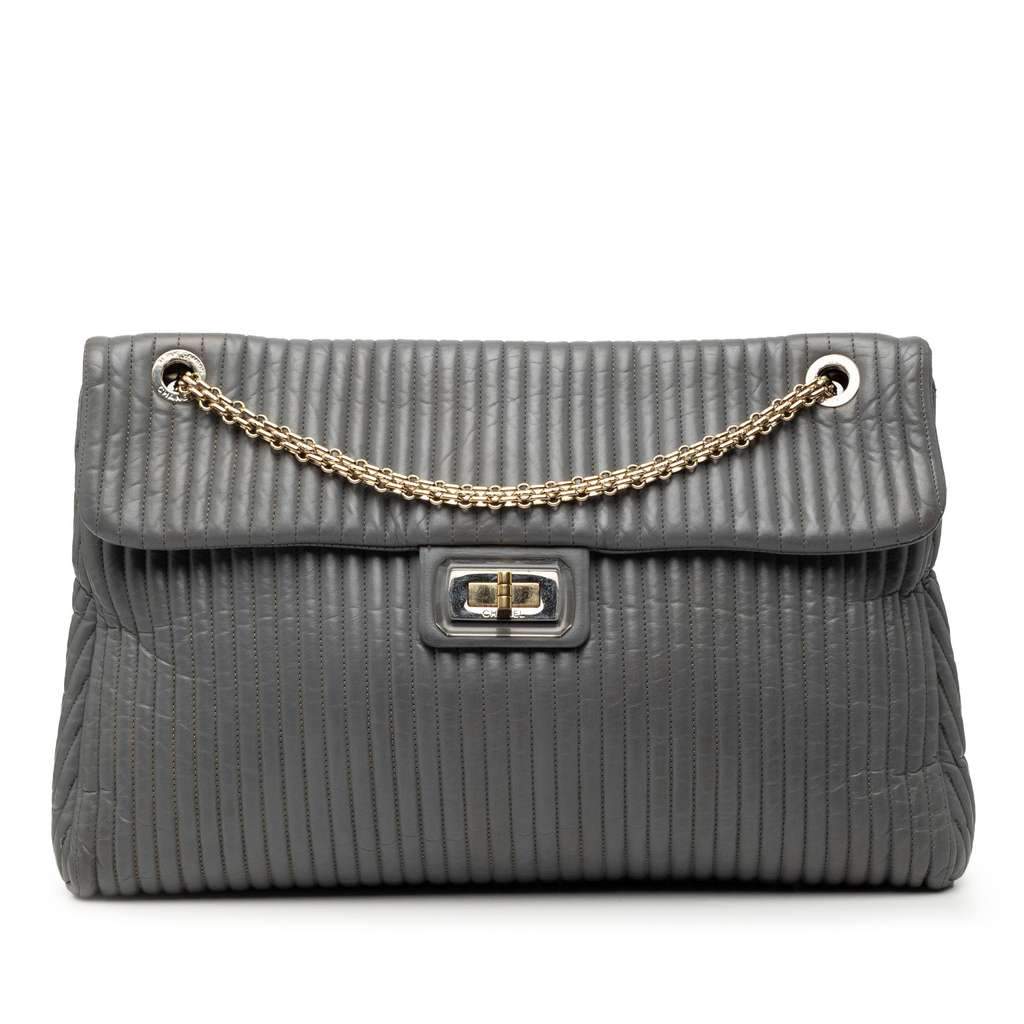 Chanel Vertical Quilted Iridescent Calfskin Mademoiselle Lock Bijoux Flap Grey Leather Good - Front View