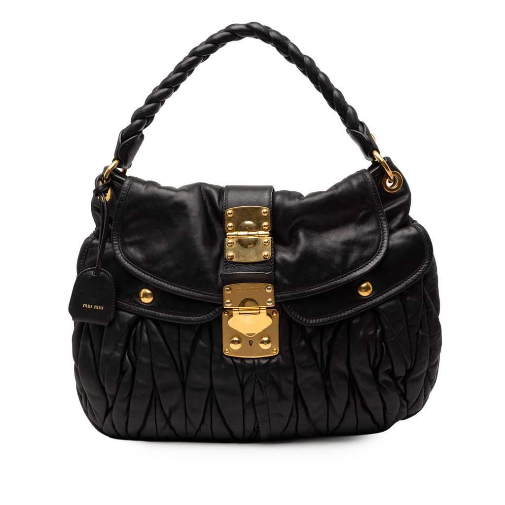 Miu Miu Matelasse Nappa Coffer Satchel Black Leather Good - Front View