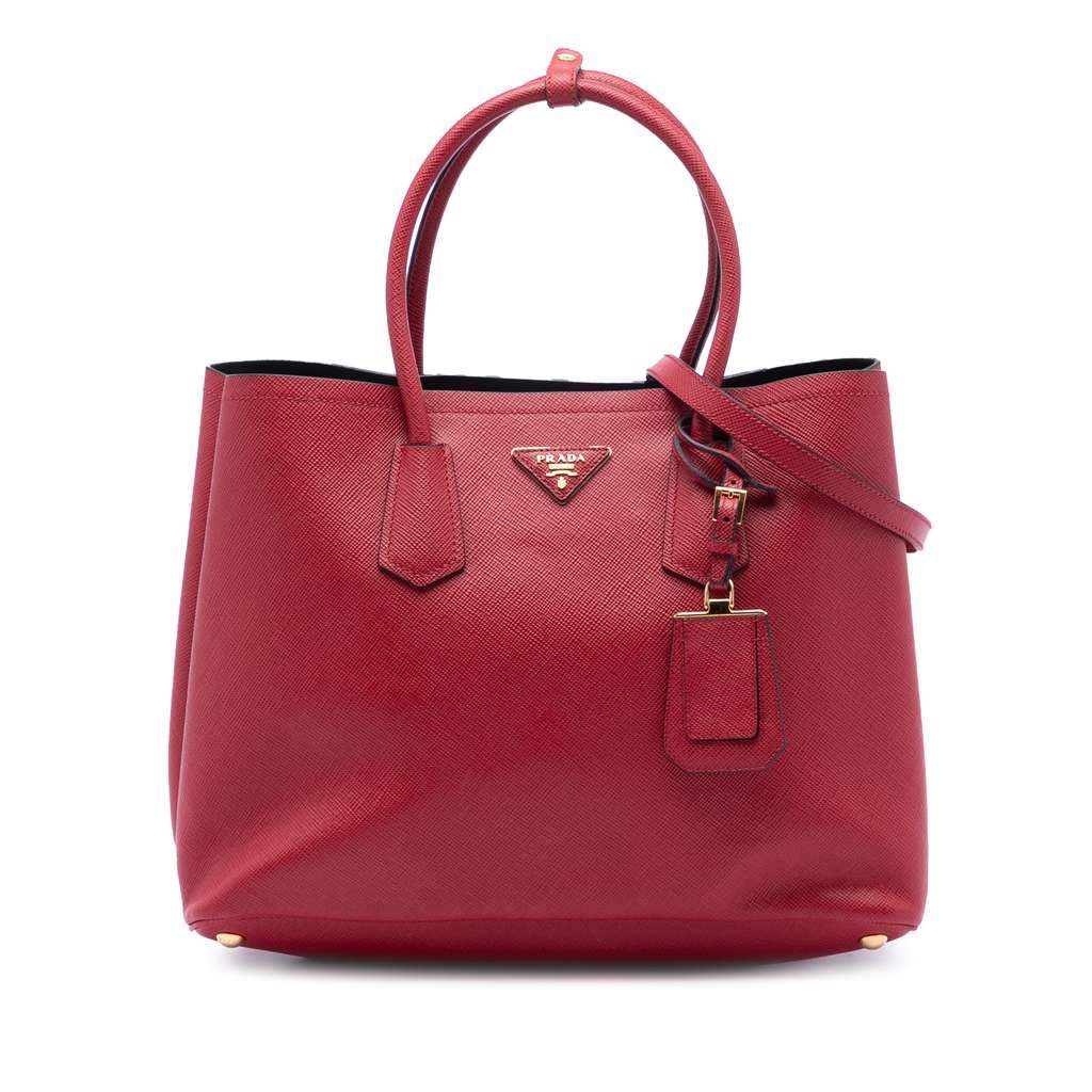 Prada Large Saffiano Cuir Double Satchel Red Leather Very good - Front View