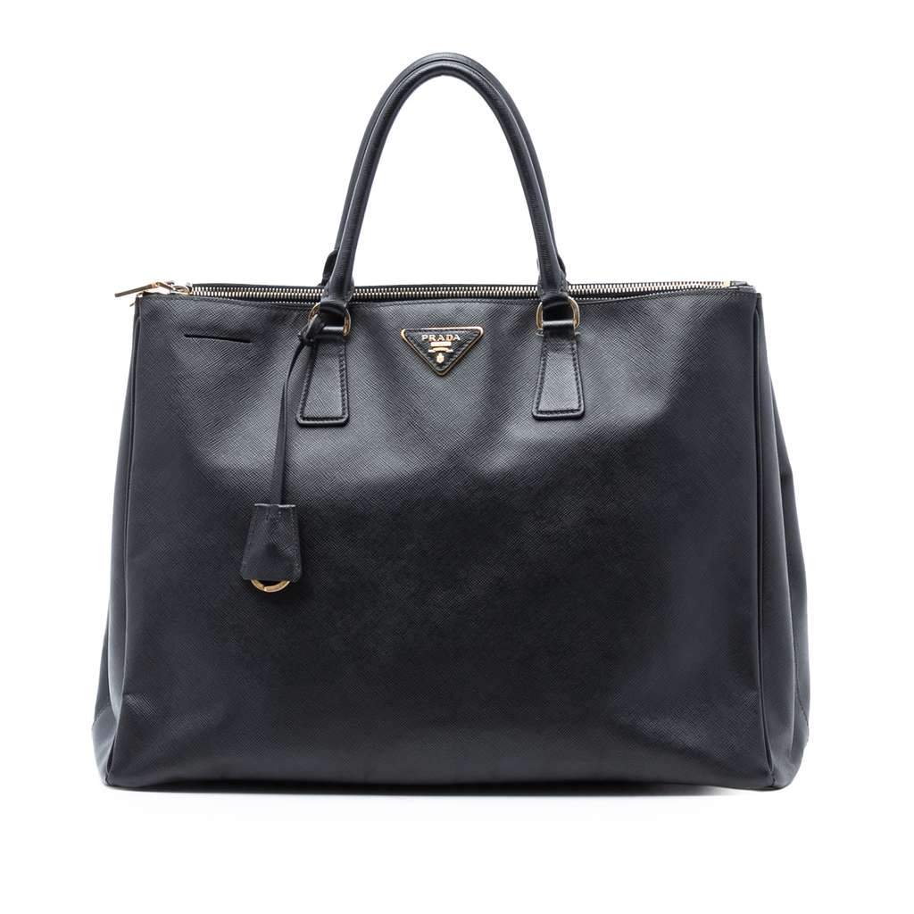 Prada Large Saffiano Lux Galleria Double Zip Tote Black Leather Good - Front View