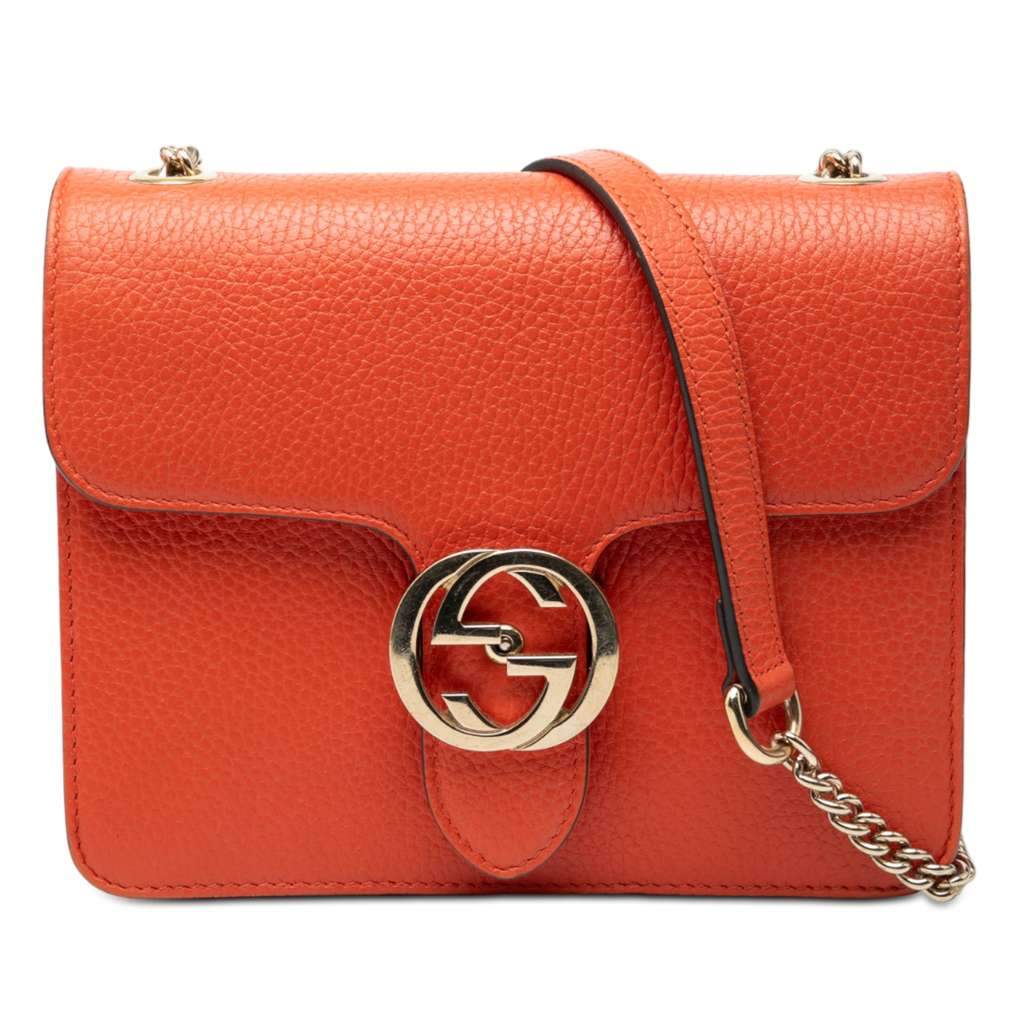 Gucci Small Dollar Calfskin Interlocking G Crossbody Orange Leather Very good - Front View