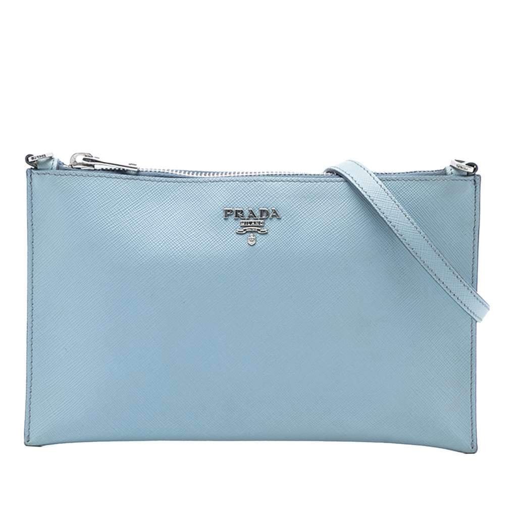Prada Saffiano Shoulder Bag Blue Leather Very good - Front View