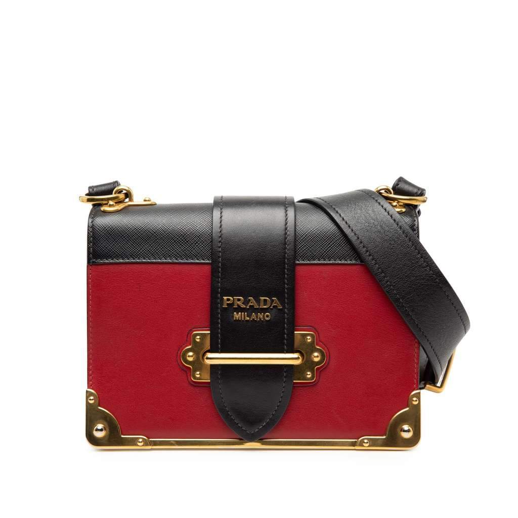 Prada Saffiano Trimmed City Calf Cahier Crossbody Red Leather Very good condition - Front View