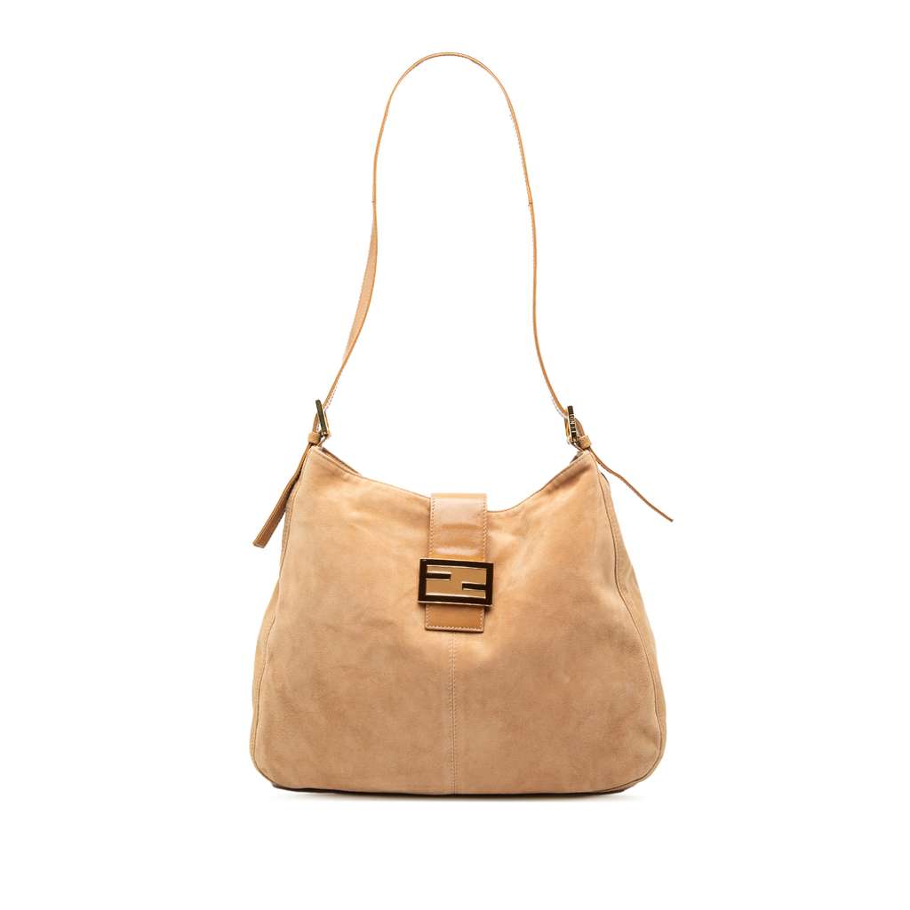 Fendi Suede FF Shoulder Bag Brown Leather Good - Front View