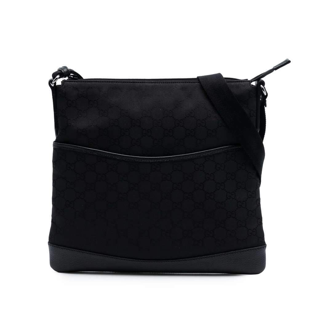 Gucci GG Canvas Flat Messenger Bag Black Canvas Very good condition - Front View