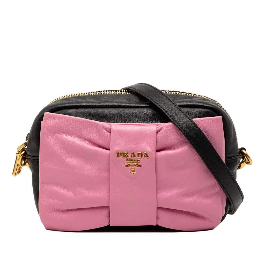 Prada Nappa Fiocco Bow Crossbody Black Leather Very good - Front View