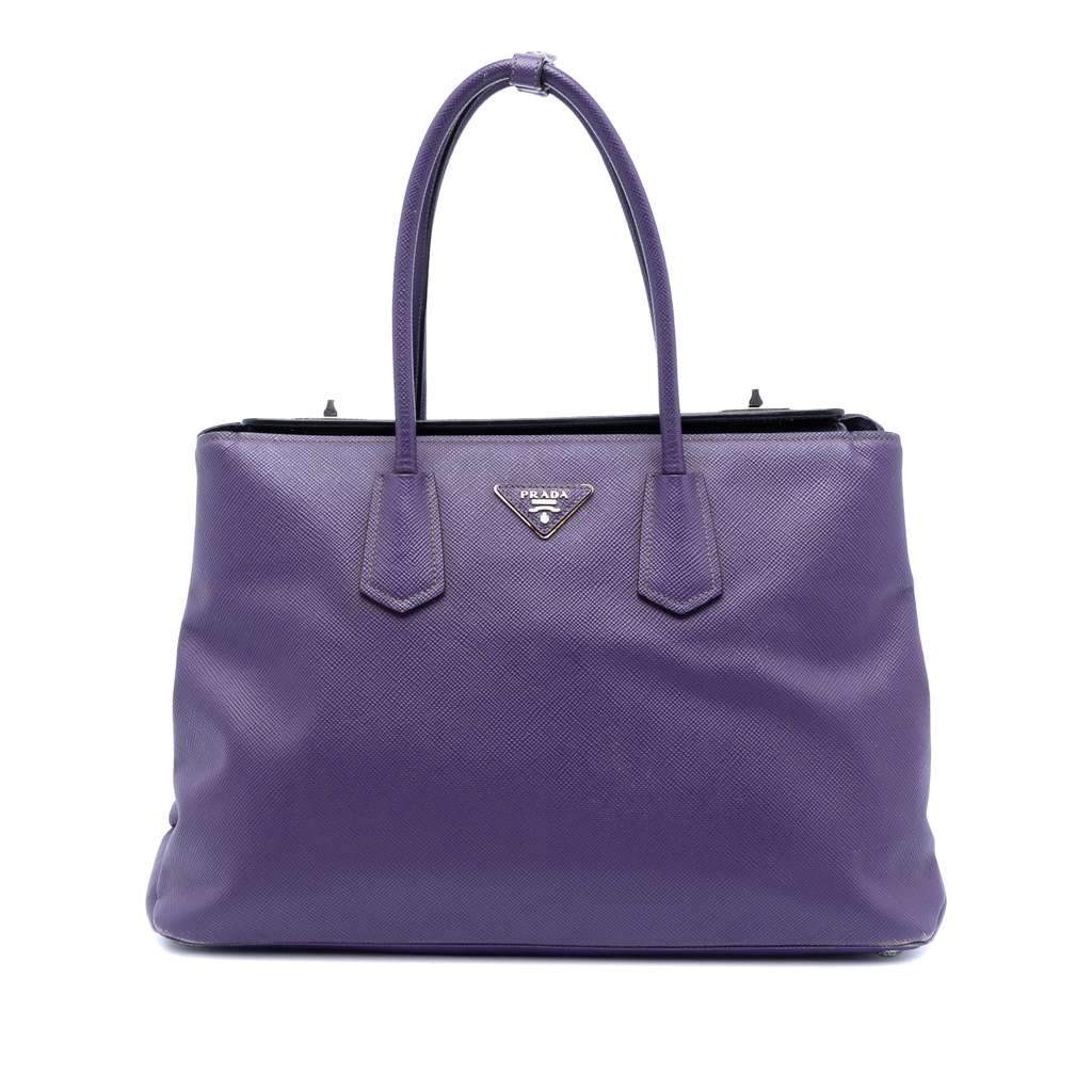 Prada Saffiano Cuir Turnlock Twin Satchel Purple Leather Very good - Front View