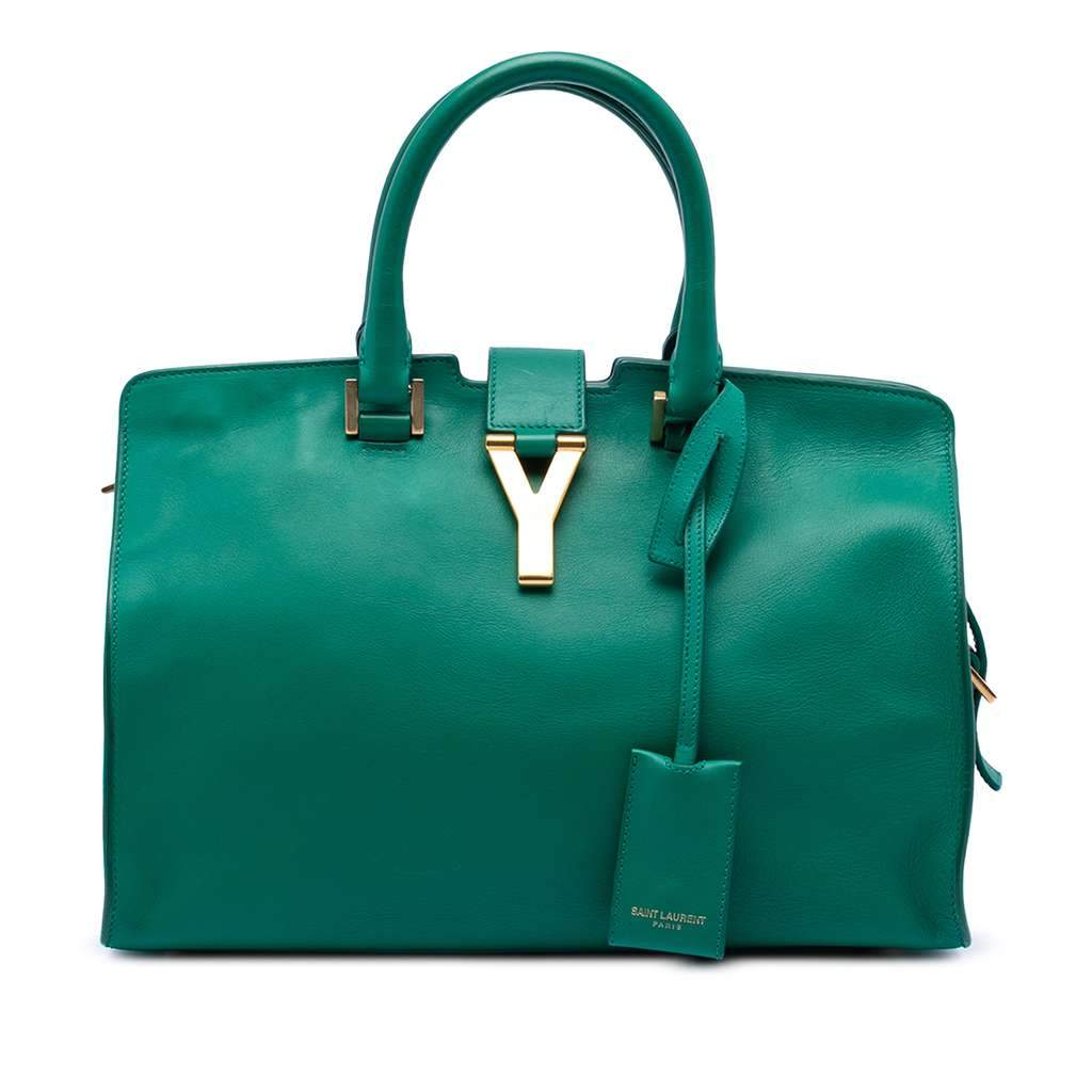 Saint Laurent Small Calfskin Cabas Chyc Satchel Green Leather Good - Front View