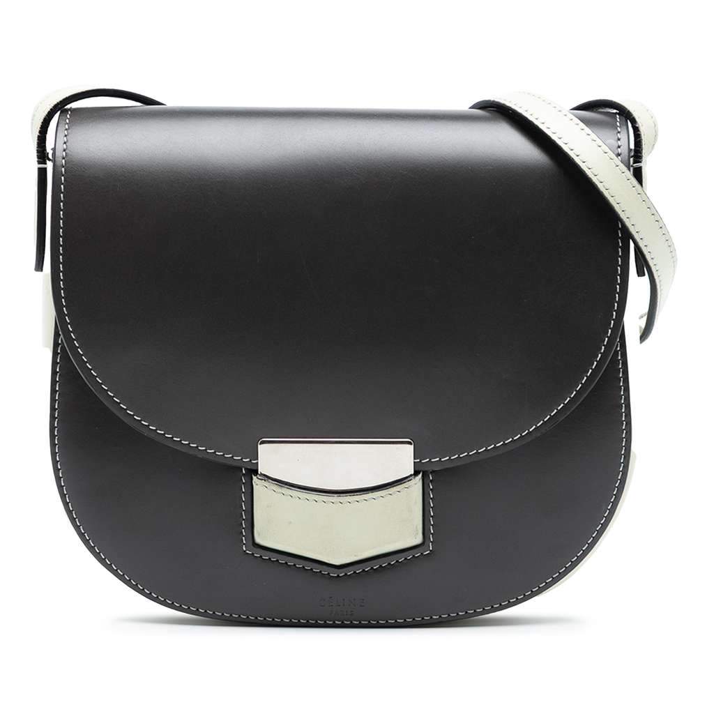 Celine Small Bicolor Glazed Calfskin Trotteur Crossbody Black Leather Very good condition - Front View