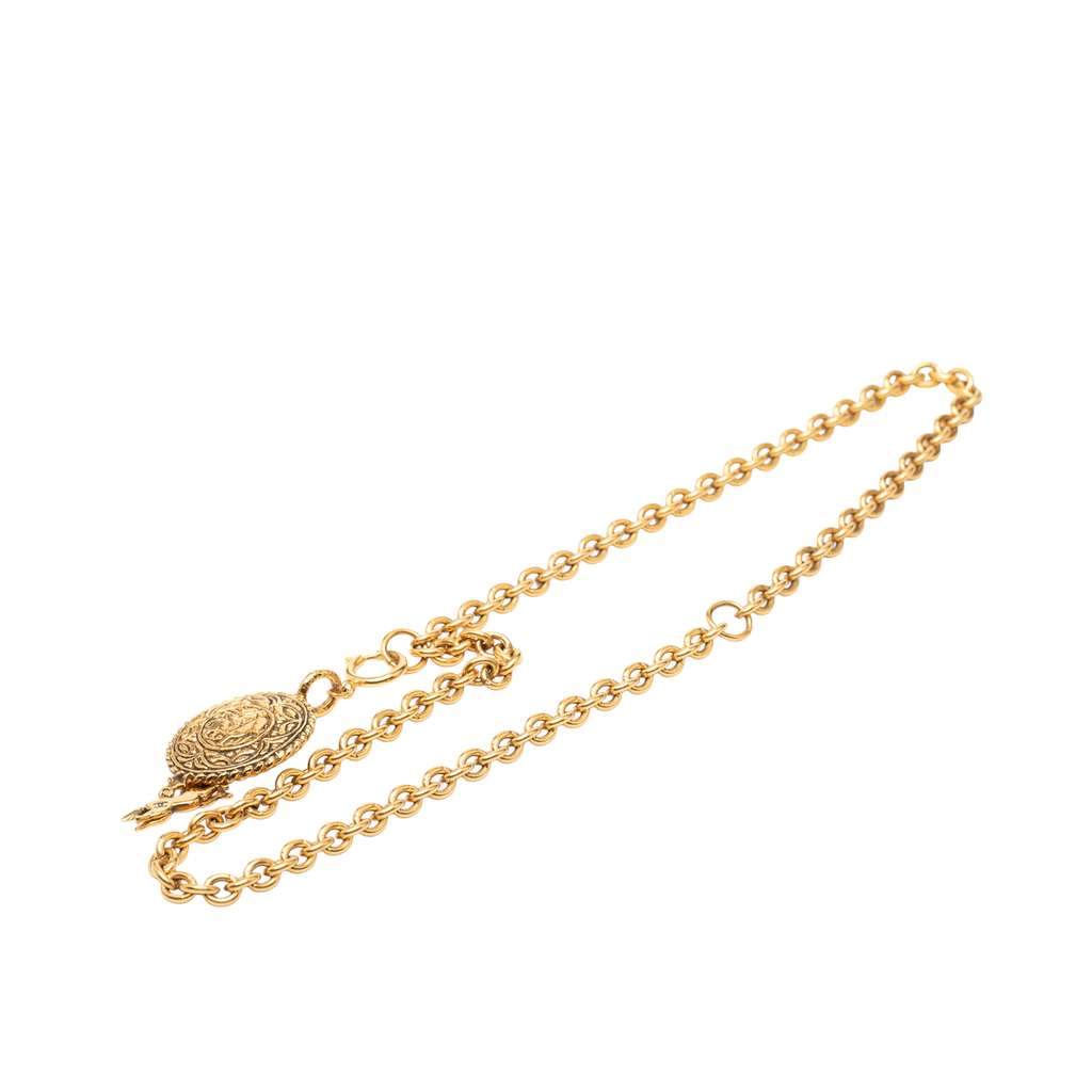 Chanel Gold Plated Knight Horse Pendant Necklace Gold Metal Very good - Front View