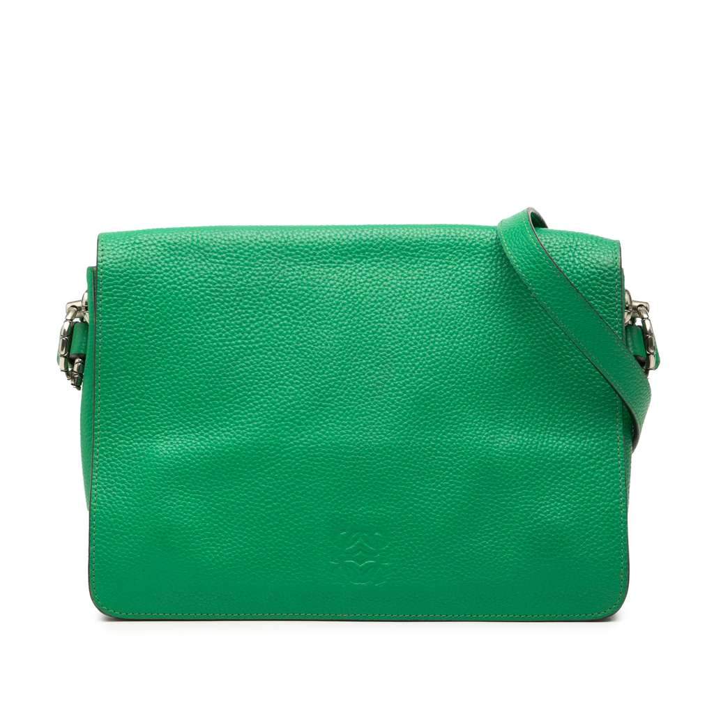 Loewe Pebbled Calfskin Anagram Flap Crossbody Green Leather Very good - Front View
