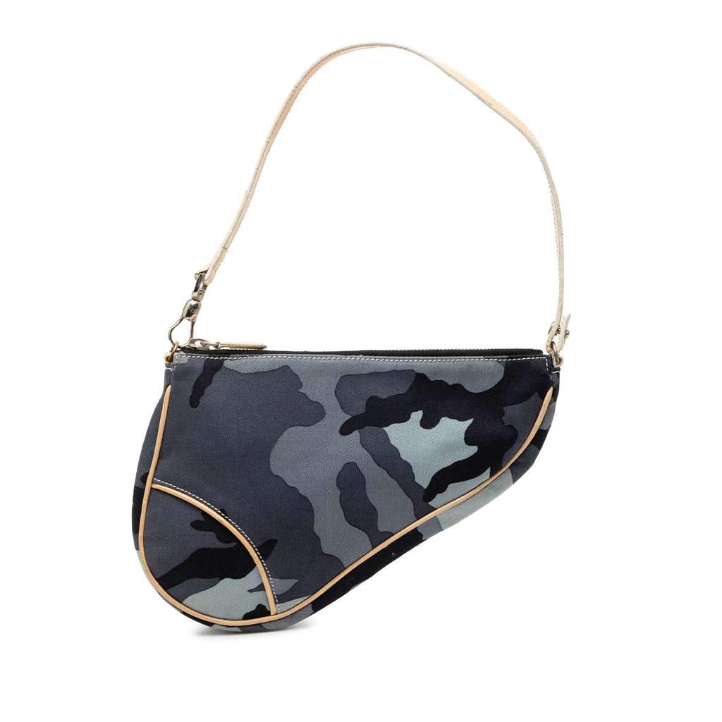 Dior Mini Canvas Camouflage Saddle Pochette Blue Canvas Very good - Front View