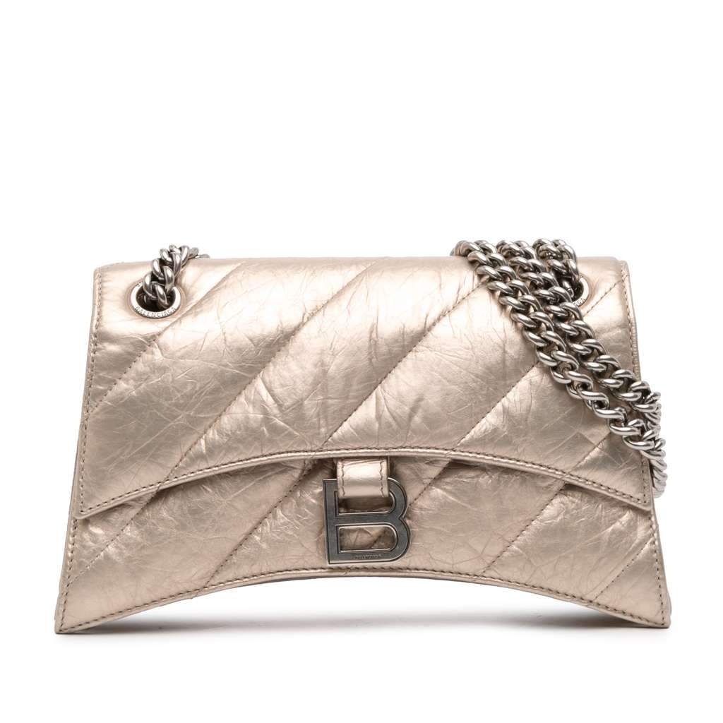 Balenciaga Small Metallic Calfskin Crush Chain Shoulder Bag Brown Leather Very good - Front View
