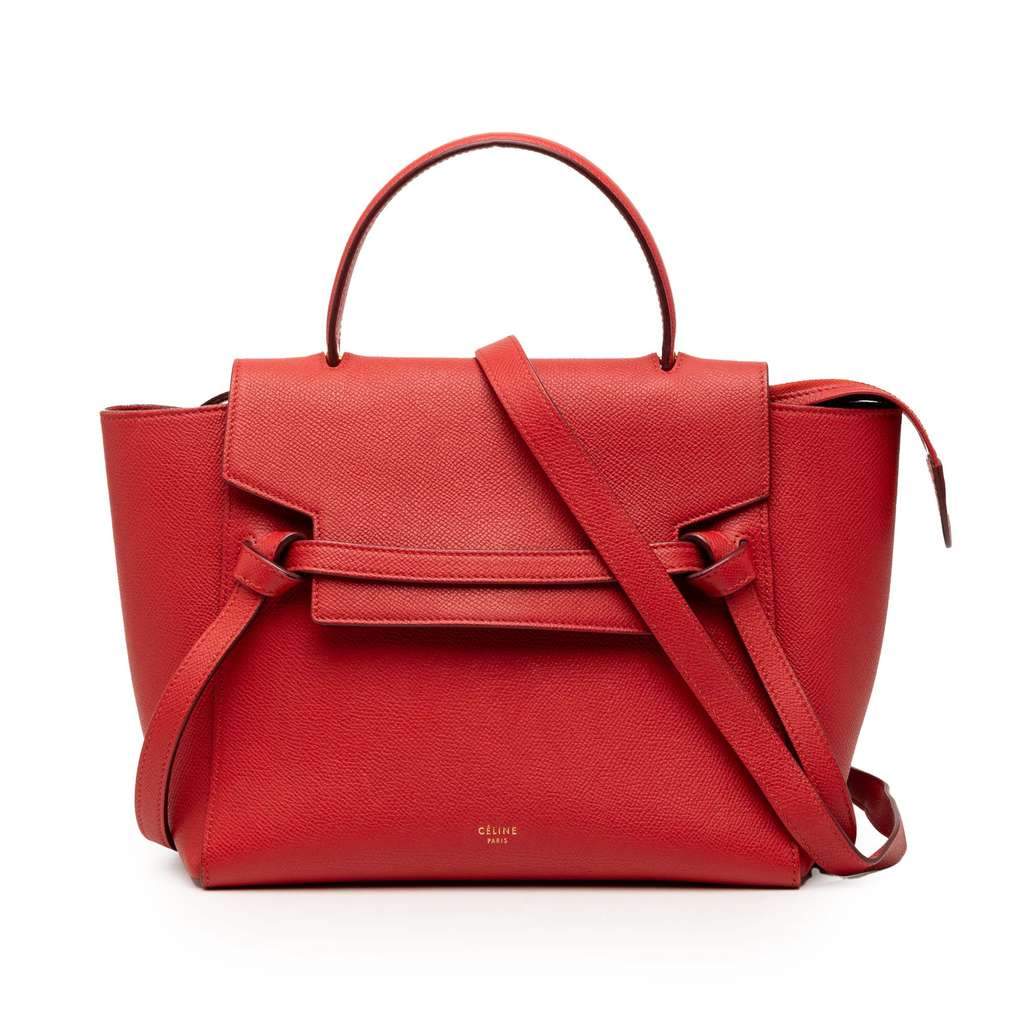 Celine Micro Grained Calfskin Belt Bag Red Leather Very good - Front View