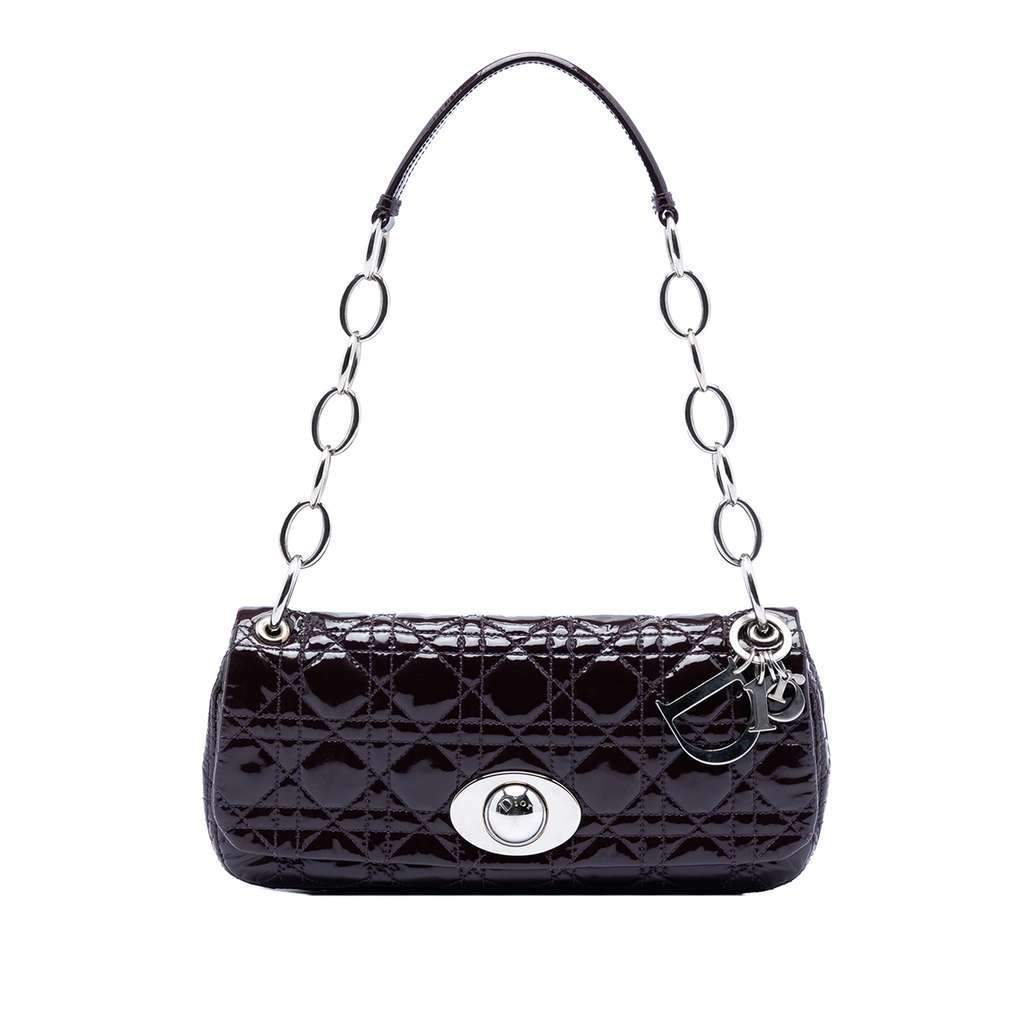 Dior Patent Cannage Rendezvous Shoulder Bag Purple Leather Good - Front View
