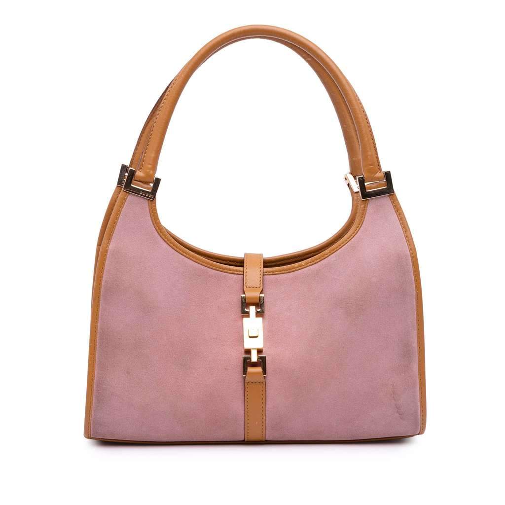 Gucci Suede Jackie Bardot Handbag Pink Leather Good - Front View