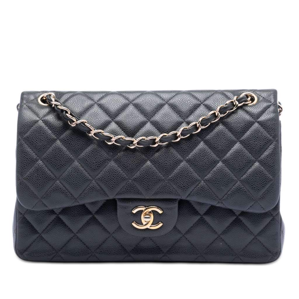 Chanel Jumbo Classic Caviar Double Flap Black Leather Very good - Front View