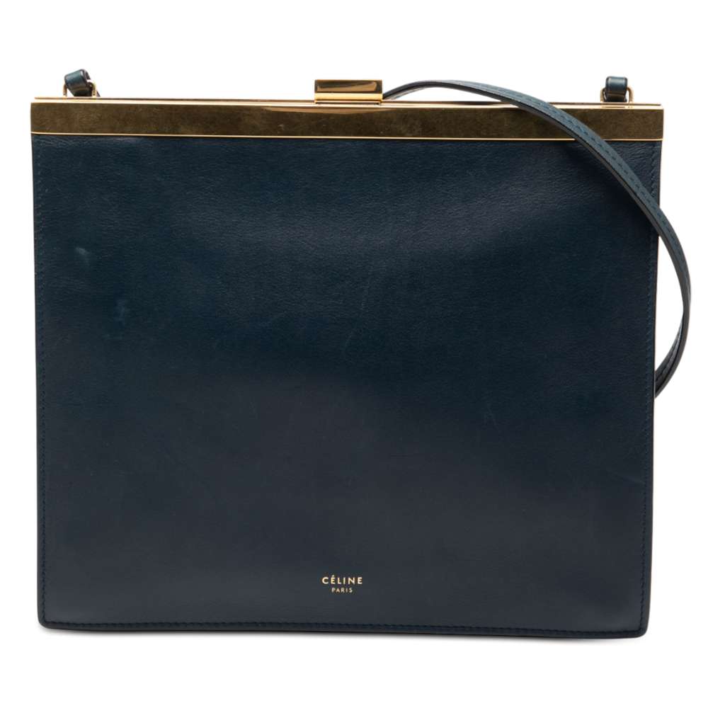 Celine Mini Leather Clasp Crossbody Blue Leather Good - Front View