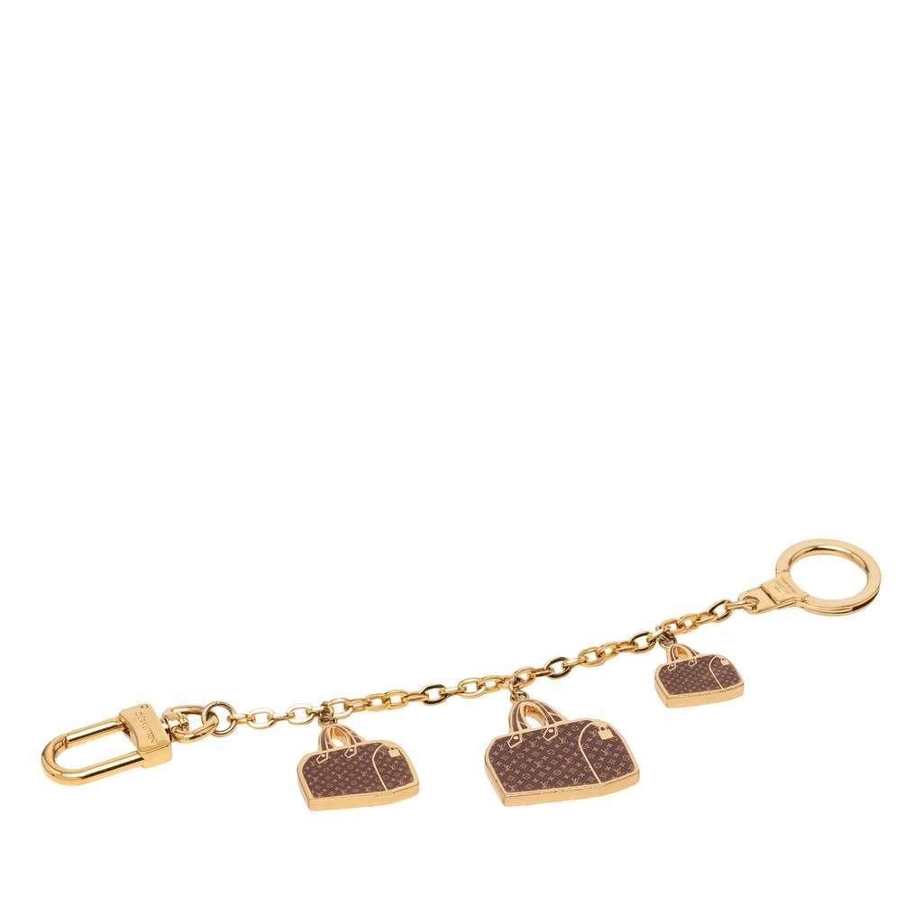 Louis Vuitton Gold Plated Monogram Speedy Trio Chain Bag Charm Gold Metal Good - Front View