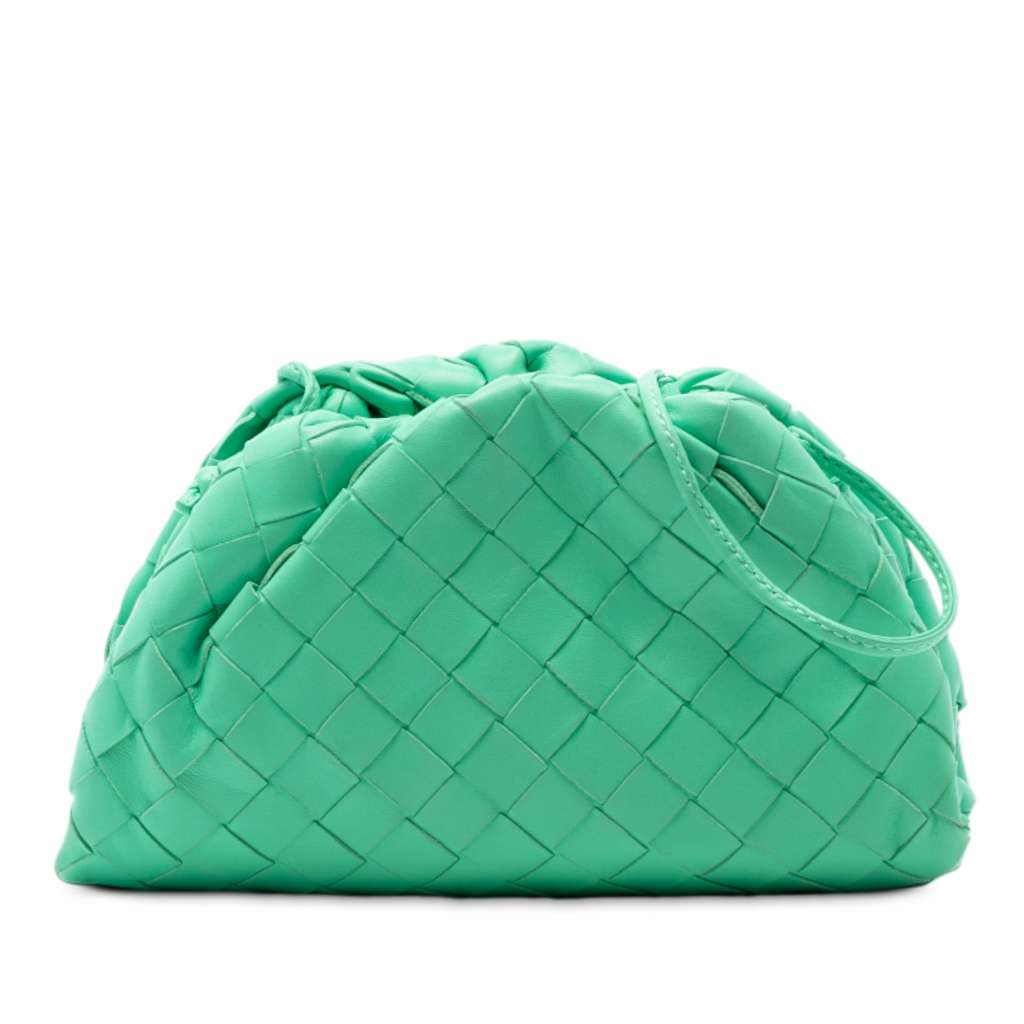 Bottega Veneta Nappa Intrecciato The Mini Pouch Crossbody Green Leather Very good condition - Front View